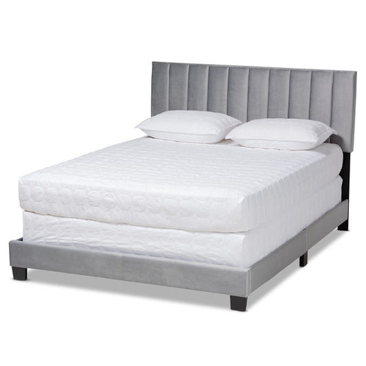 Baxton Studio - Clare Full Size Bed in Grey/Black - CF8747X-Grey Velvet-Full view 1