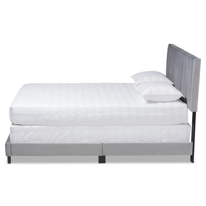 Baxton Studio - Clare Full Size Bed in Grey/Black - CF8747X-Grey Velvet-Full view 2