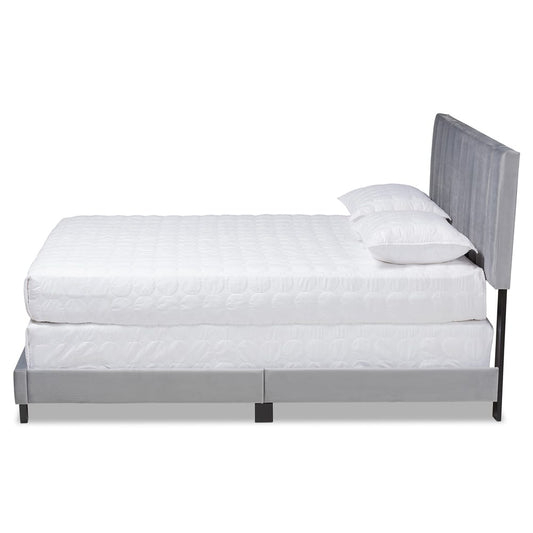 Baxton Studio - Clare Full Size Bed in Grey/Black - CF8747X-Grey Velvet-Full view 2