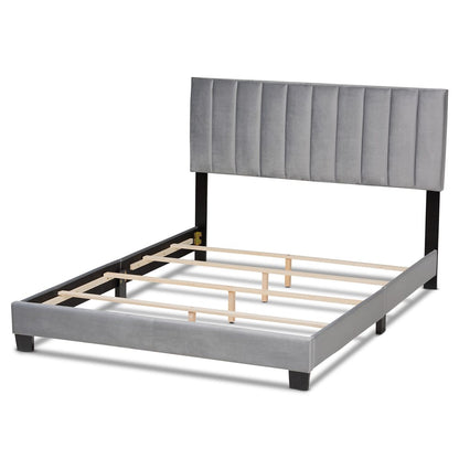 Baxton Studio - Clare Full Size Bed in Grey/Black - CF8747X-Grey Velvet-Full view 3