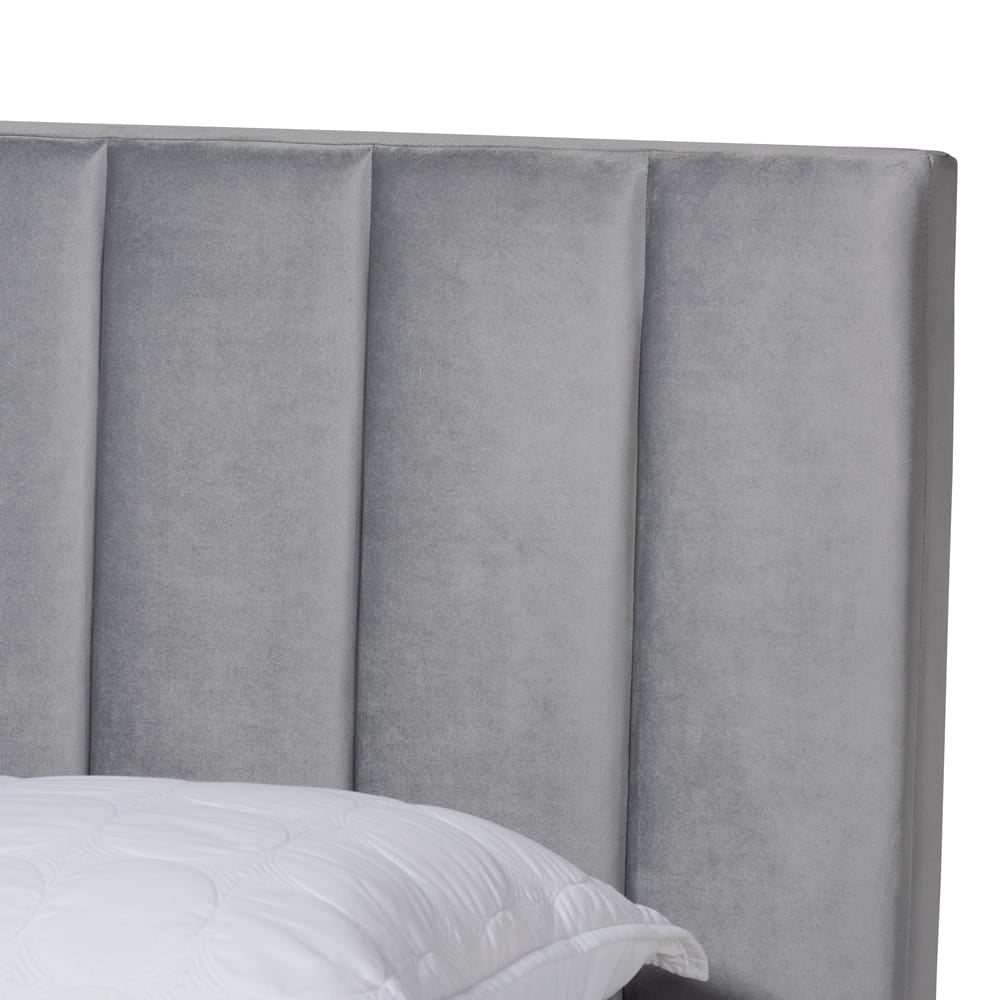 Baxton Studio - Clare Full Size Bed in Grey/Black - CF8747X-Grey Velvet-Full view 4