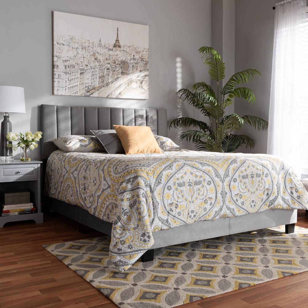 Baxton Studio - Clare Full Size Bed in Grey/Black - CF8747X-Grey Velvet-Full view 6