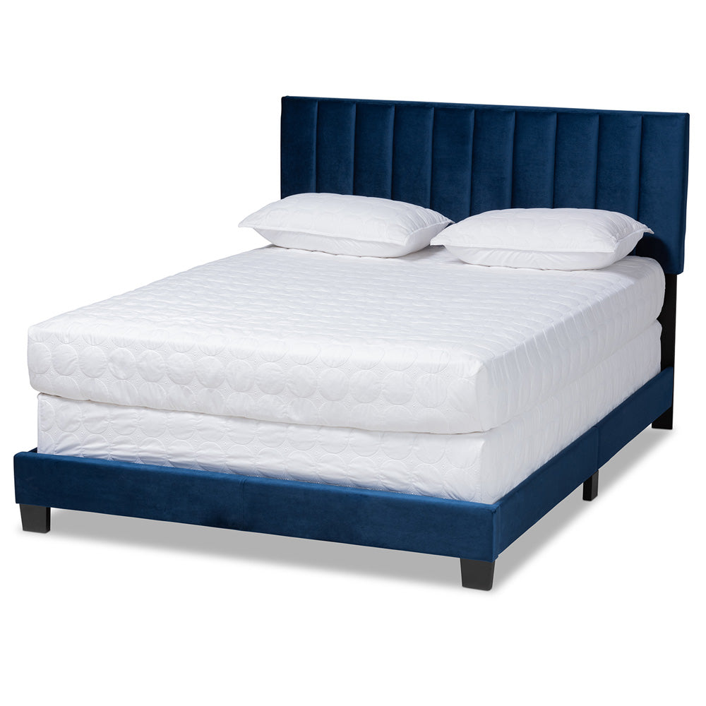 Baxton Studio - Clare Full Size Bed in Navy Blue/Black - CF8747X-Navy Blue Velvet-Full view 1
