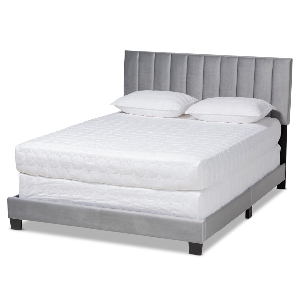 Baxton Studio - Clare King Size Bed in Grey/Black - CF8747X-Grey Velvet-King view 1