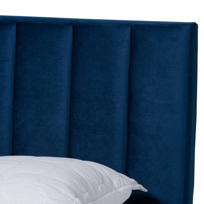 Baxton Studio - Clare King Size Bed in Navy Blue/Black - CF8747X-Navy Blue Velvet-King view 4