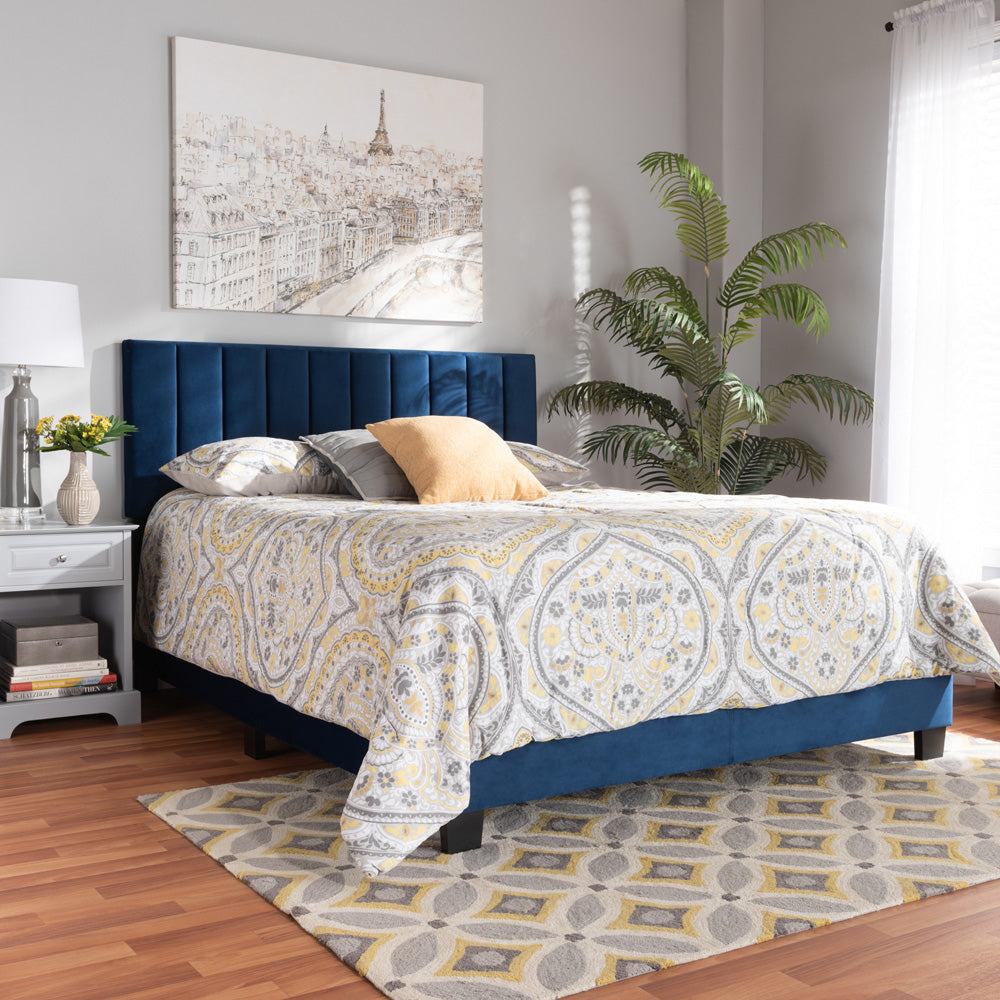 Baxton Studio - Clare King Size Bed in Navy Blue/Black - CF8747X-Navy Blue Velvet-King view 6