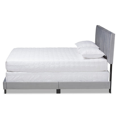 Baxton Studio - Clare Queen Size Bed in Grey/Black - CF8747X-Grey Velvet-Queen view 2