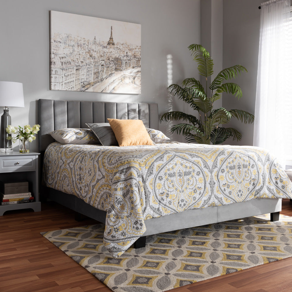 Baxton Studio - Clare Queen Size Bed in Grey/Black - CF8747X-Grey Velvet-Queen view 6