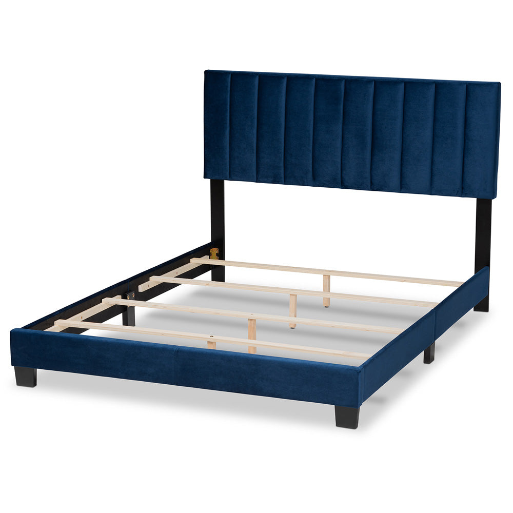 Baxton Studio - Clare Queen Size Bed in Navy Blue/Black - CF8747X-Navy Blue Velvet-Queen view 3