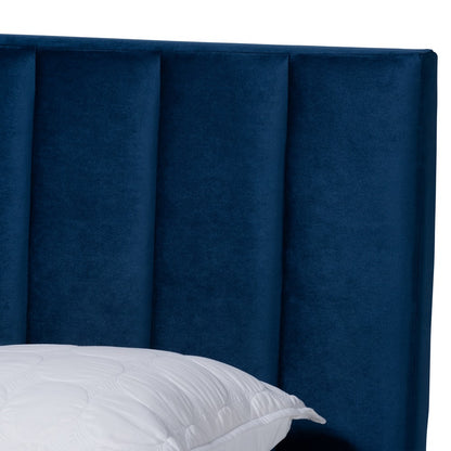 Baxton Studio - Clare Queen Size Bed in Navy Blue/Black - CF8747X-Navy Blue Velvet-Queen view 4