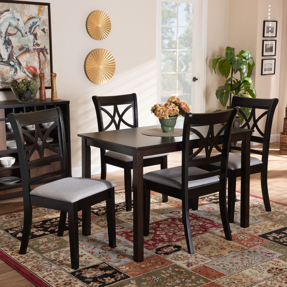 Baxton Studio - Clarke Dining Set in Grey/Espresso Brown - RH329C-Grey/Dark Brown-5PC Dining Set view 7