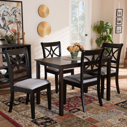 Baxton Studio - Clarke Dining Set in Grey/Espresso Brown - RH329C-Grey/Dark Brown-5PC Dining Set view 7