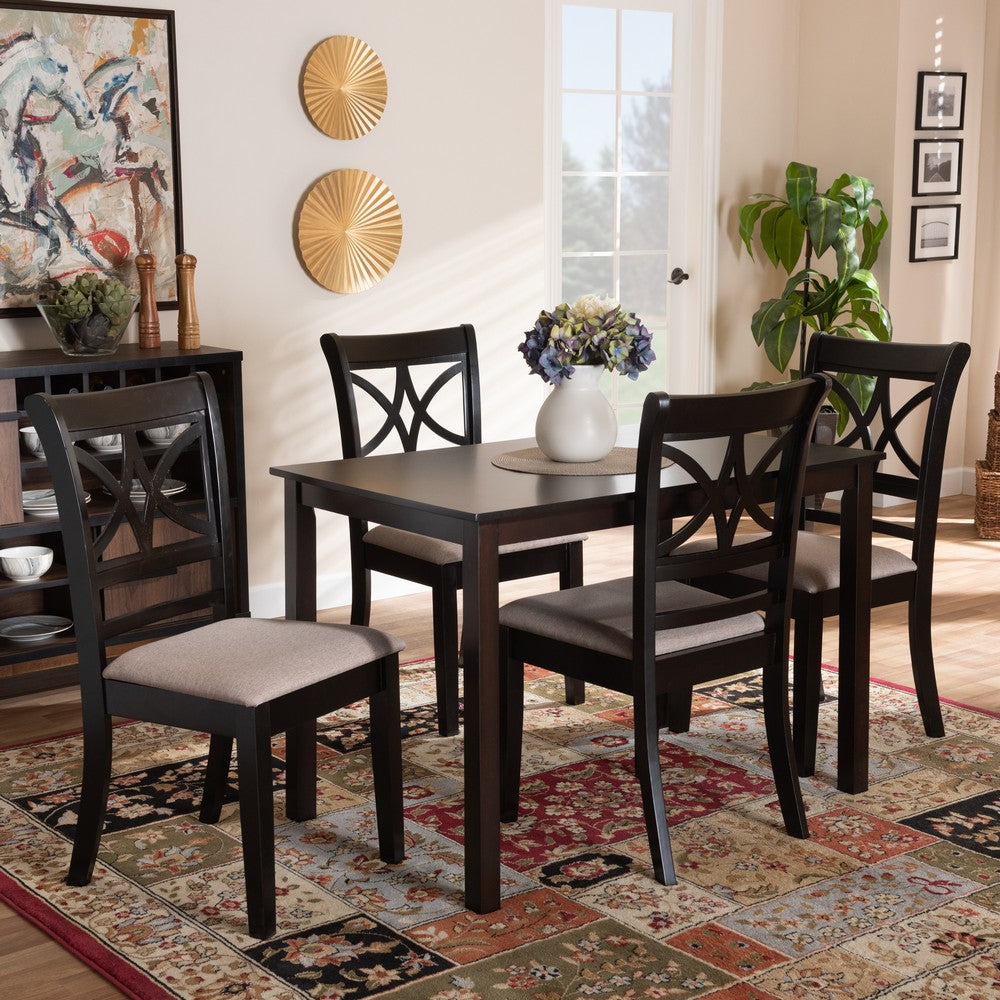 Baxton Studio - Clarke Dining Set in Sand/Espresso Brown - RH329C-Sand/Dark Brown-5PC Dining Set view 7