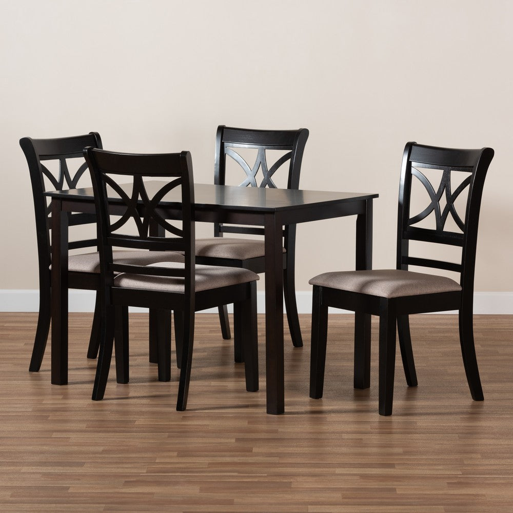 Baxton Studio - Clarke Dining Set in Sand/Espresso Brown - RH329C-Sand/Dark Brown-5PC Dining Set view 8