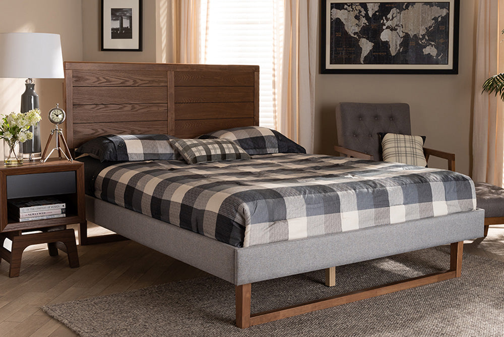 Baxton Studio - Claudia Full Size Bed - Claudia-Light Grey/Ash Walnut-Full view 5