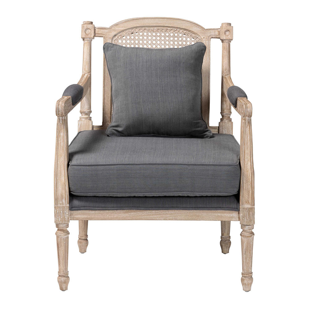 Baxton Studio - Clemence Arm Chair in Grey/Whitewashed Brown - SEA63-Grey Chair view 2