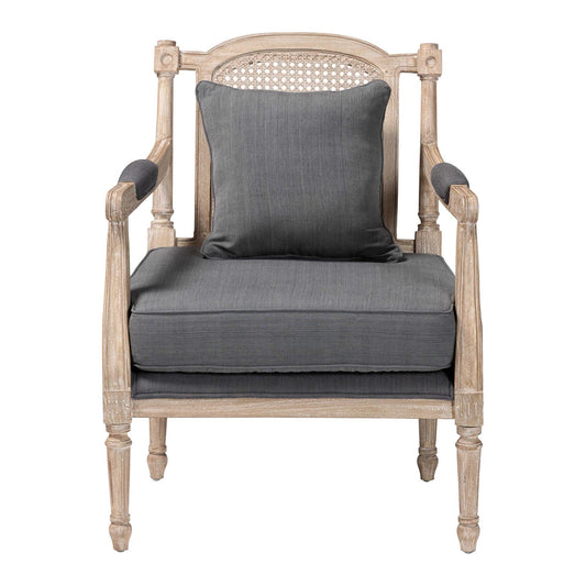 Baxton Studio - Clemence Arm Chair in Grey/Whitewashed Brown - SEA63-Grey Chair view 2