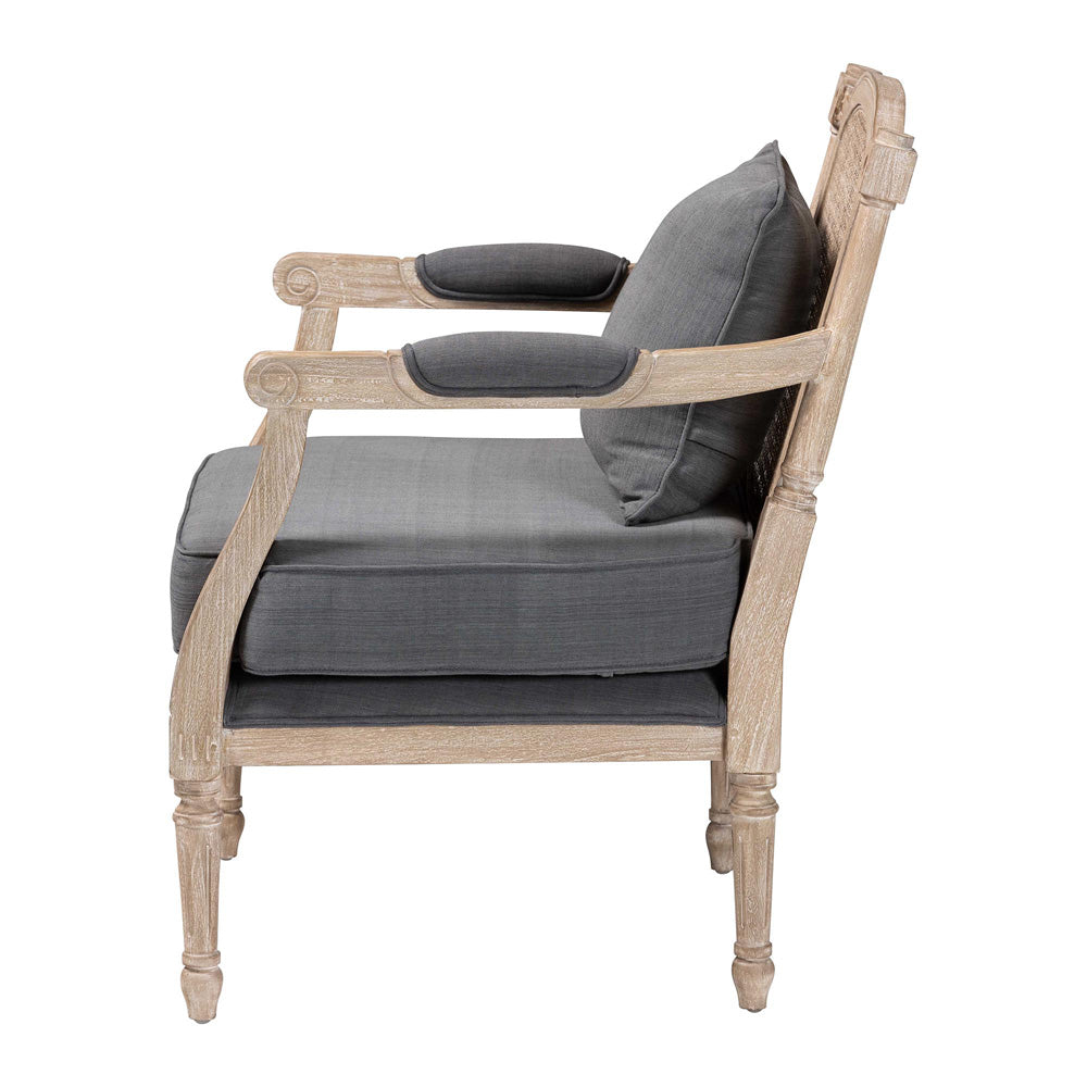 Baxton Studio - Clemence Arm Chair in Grey/Whitewashed Brown - SEA63-Grey Chair view 3