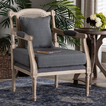 Baxton Studio - Clemence Arm Chair in Grey/Whitewashed Brown - SEA63-Grey Chair view 8