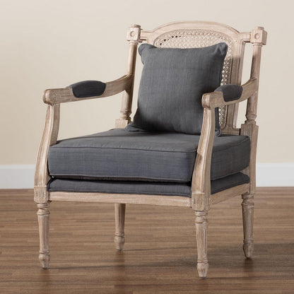 Baxton Studio - Clemence Arm Chair in Grey/Whitewashed Brown - SEA63-Grey Chair view 9