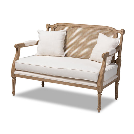 Baxton Studio - Clemence Loveseat in Ivory/Oak - ASS1038-LS view 1