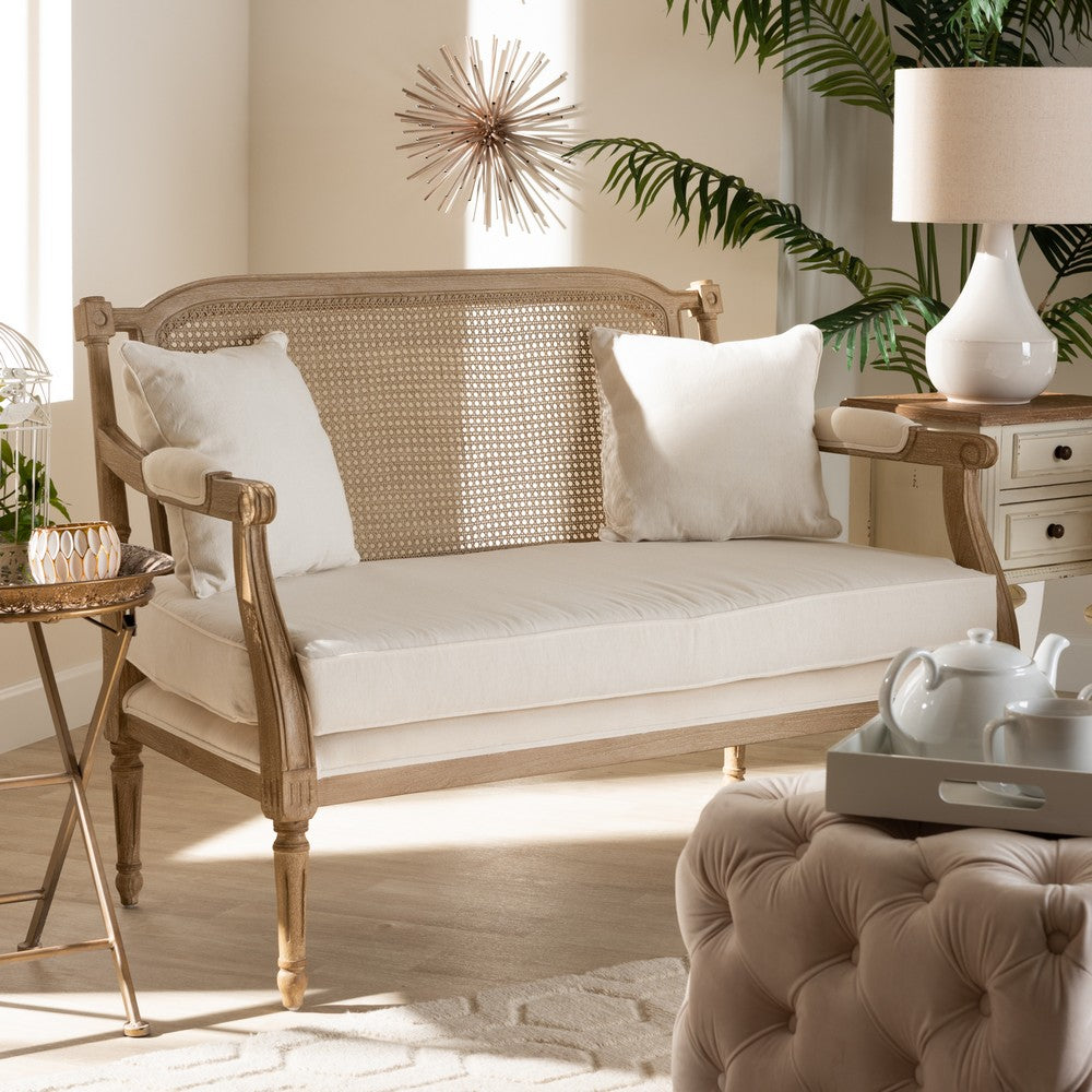Baxton Studio - Clemence Loveseat in Ivory/Oak - ASS1038-LS view 8