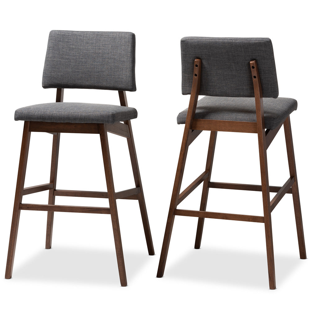 Baxton Studio - Colton Set of 2 Bar Stools in Gray/Walnut - Colton-Dark Grey-BS view 1