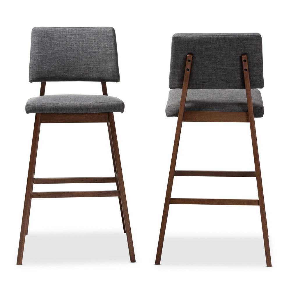 Baxton Studio - Colton Set of 2 Bar Stools in Gray/Walnut - Colton-Dark Grey-BS view 2