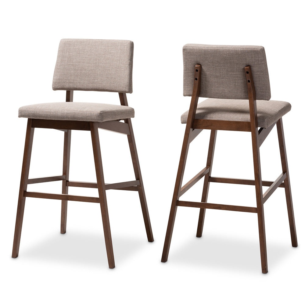 Baxton Studio - Colton Set of 2 Bar Stools in Light Gray/Walnut - Colton-Light Grey-BS view 1