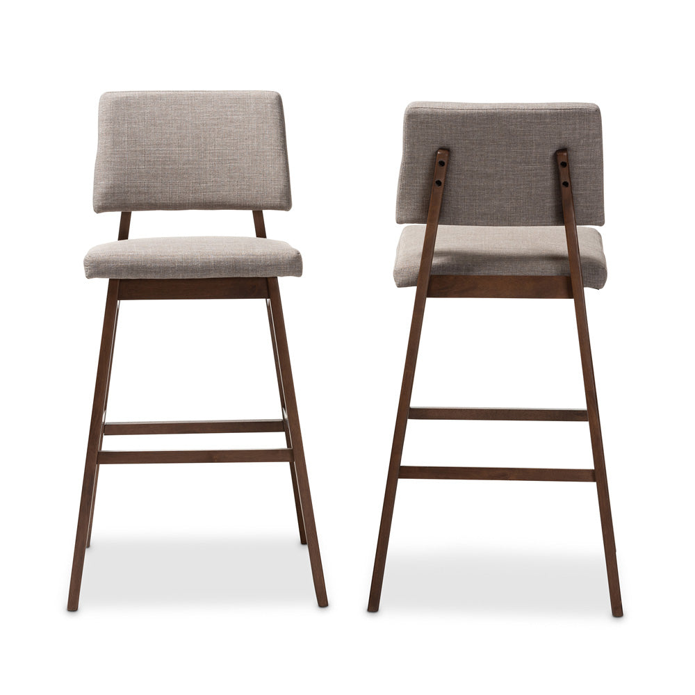 Baxton Studio - Colton Set of 2 Bar Stools in Light Gray/Walnut - Colton-Light Grey-BS view 2