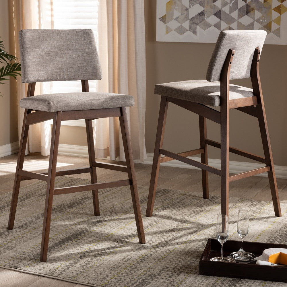 Baxton Studio - Colton Set of 2 Bar Stools in Light Gray/Walnut - Colton-Light Grey-BS view 5