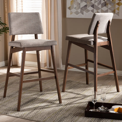 Baxton Studio - Colton Set of 2 Bar Stools in Light Gray/Walnut - Colton-Light Grey-BS view 5