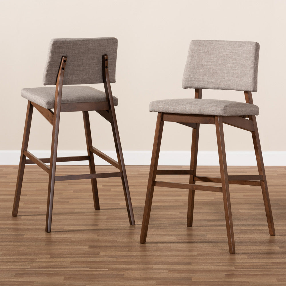 Baxton Studio - Colton Set of 2 Bar Stools in Light Gray/Walnut - Colton-Light Grey-BS view 6