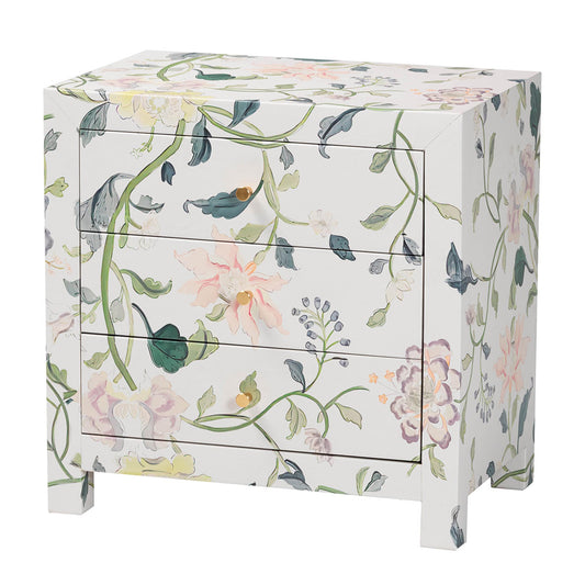 Baxton Studio - Connery End Table in Multicolor/White - JY25A010-Floral Printed Canvas-Wooden-ET view 1