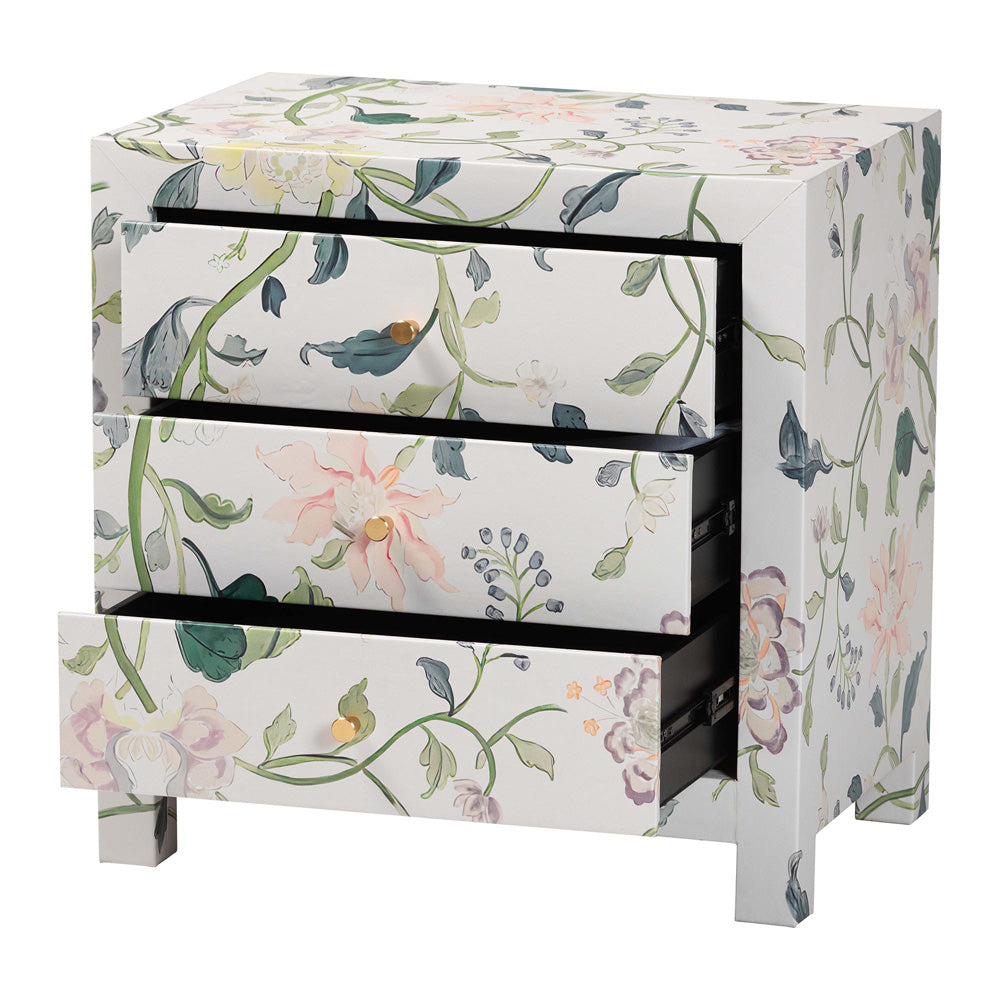 Baxton Studio - Connery End Table in Multicolor/White - JY25A010-Floral Printed Canvas-Wooden-ET view 2