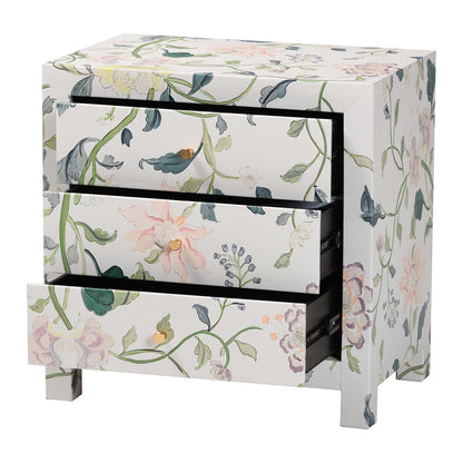Baxton Studio - Connery End Table in Multicolor/White - JY25A010-Floral Printed Canvas-Wooden-ET view 2