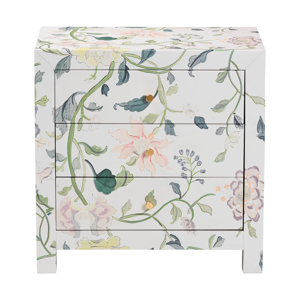 Baxton Studio - Connery End Table in Multicolor/White - JY25A010-Floral Printed Canvas-Wooden-ET view 3