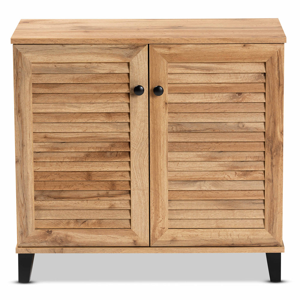 Baxton Studio - Coolidge Shoe Cabinet in Oak Brown/Dark Brown - FP-01LV-Wotan Oak view 3