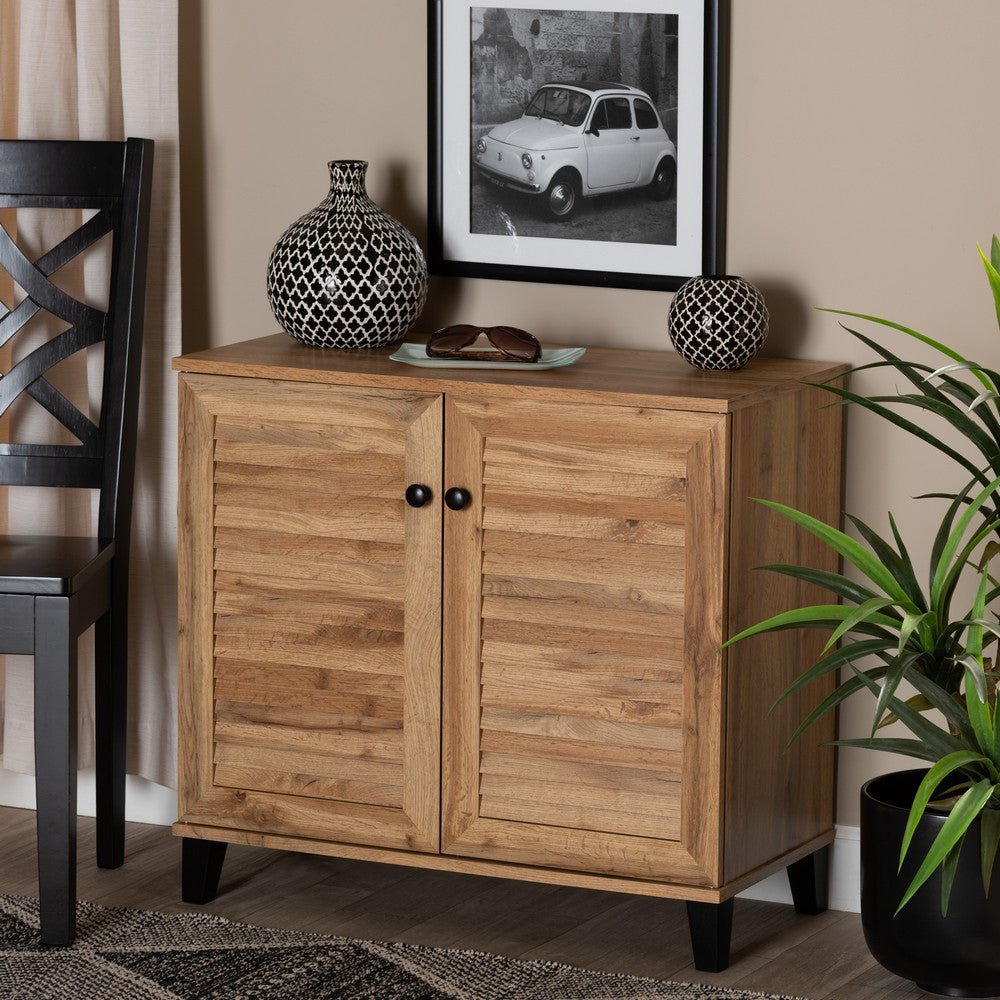 Baxton Studio - Coolidge Shoe Cabinet in Oak Brown/Dark Brown - FP-01LV-Wotan Oak view 8