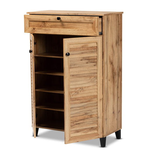 Baxton Studio - Coolidge Shoe Cabinet in Oak Brown/Dark Brown - FP-03LV-Wotan Oak view 2