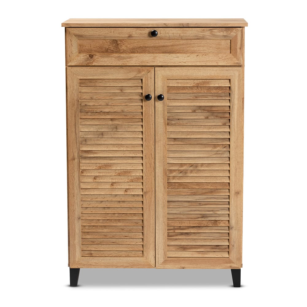 Baxton Studio - Coolidge Shoe Cabinet in Oak Brown/Dark Brown - FP-03LV-Wotan Oak view 3