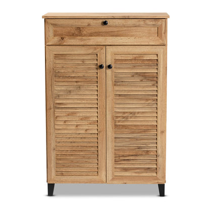 Baxton Studio - Coolidge Shoe Cabinet in Oak Brown/Dark Brown - FP-03LV-Wotan Oak view 3