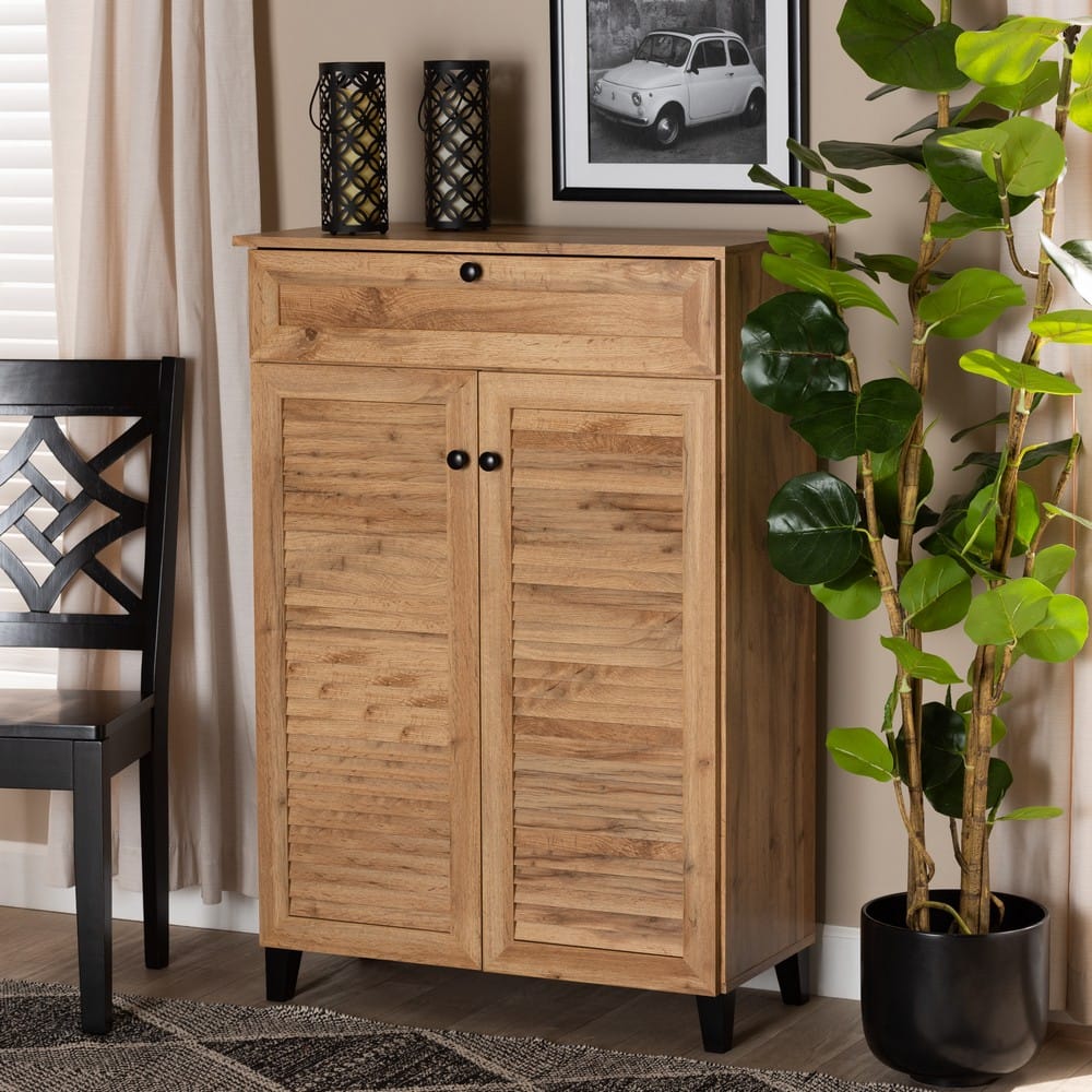 Baxton Studio - Coolidge Shoe Cabinet in Oak Brown/Dark Brown - FP-03LV-Wotan Oak view 8
