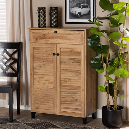 Baxton Studio - Coolidge Shoe Cabinet in Oak Brown/Dark Brown - FP-03LV-Wotan Oak view 8