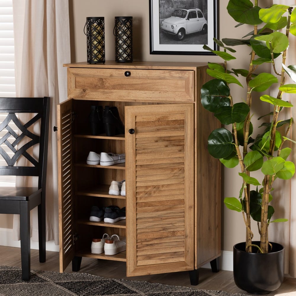 Baxton Studio - Coolidge Shoe Cabinet in Oak Brown/Dark Brown - FP-03LV-Wotan Oak view 9