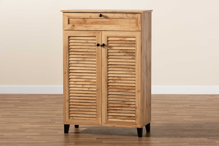 Baxton Studio - Coolidge Shoe Cabinet in Oak Brown/Dark Brown - FP-03LV-Wotan Oak view 10