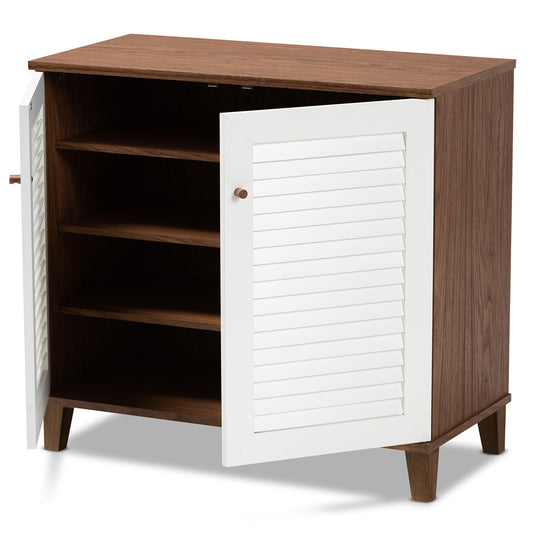 Baxton Studio - Coolidge Shoe Cabinet in White/Walnut - FP-01LV-Walnut/White view 2