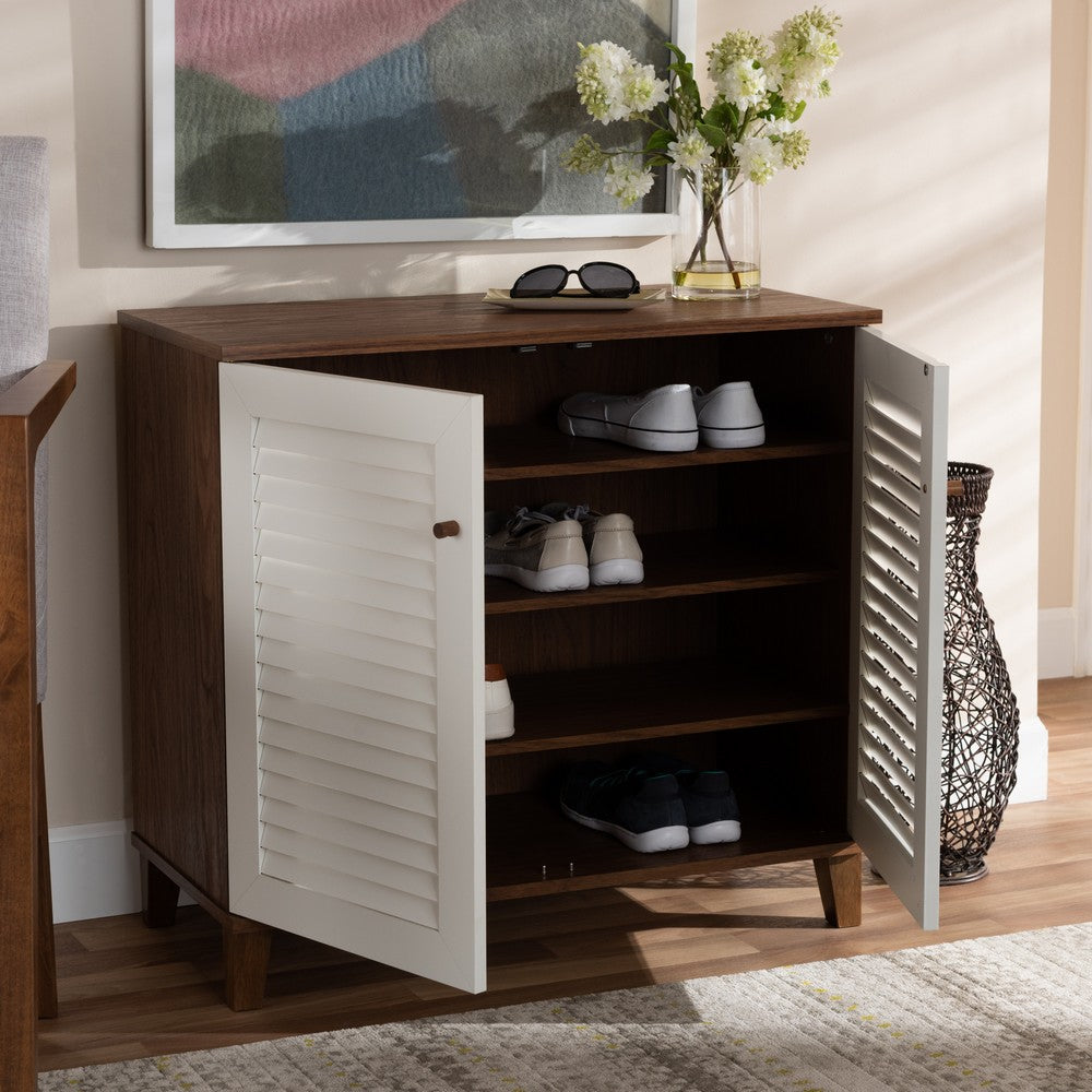 Baxton Studio - Coolidge Shoe Cabinet in White/Walnut - FP-01LV-Walnut/White view 8