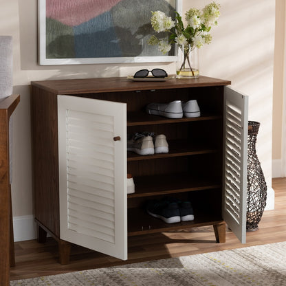 Baxton Studio - Coolidge Shoe Cabinet in White/Walnut - FP-01LV-Walnut/White view 8
