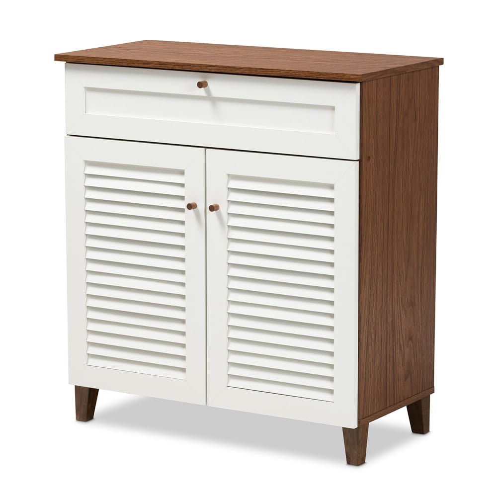 Baxton Studio - Coolidge Shoe Cabinet in White/Walnut - FP-02LV-Walnut/White view 1